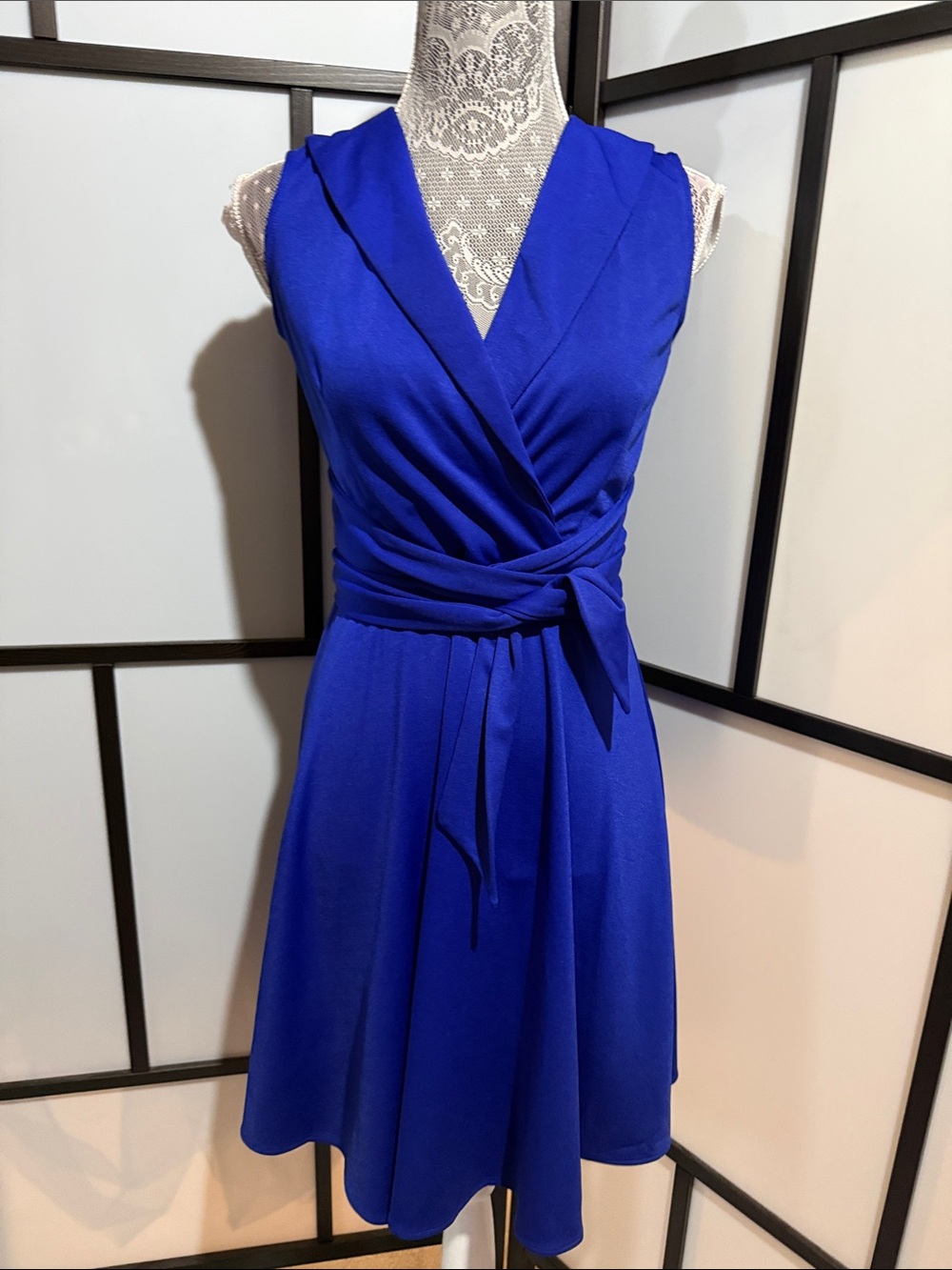 Sleeveless Wrap Midi Dress in Cobalt Blue